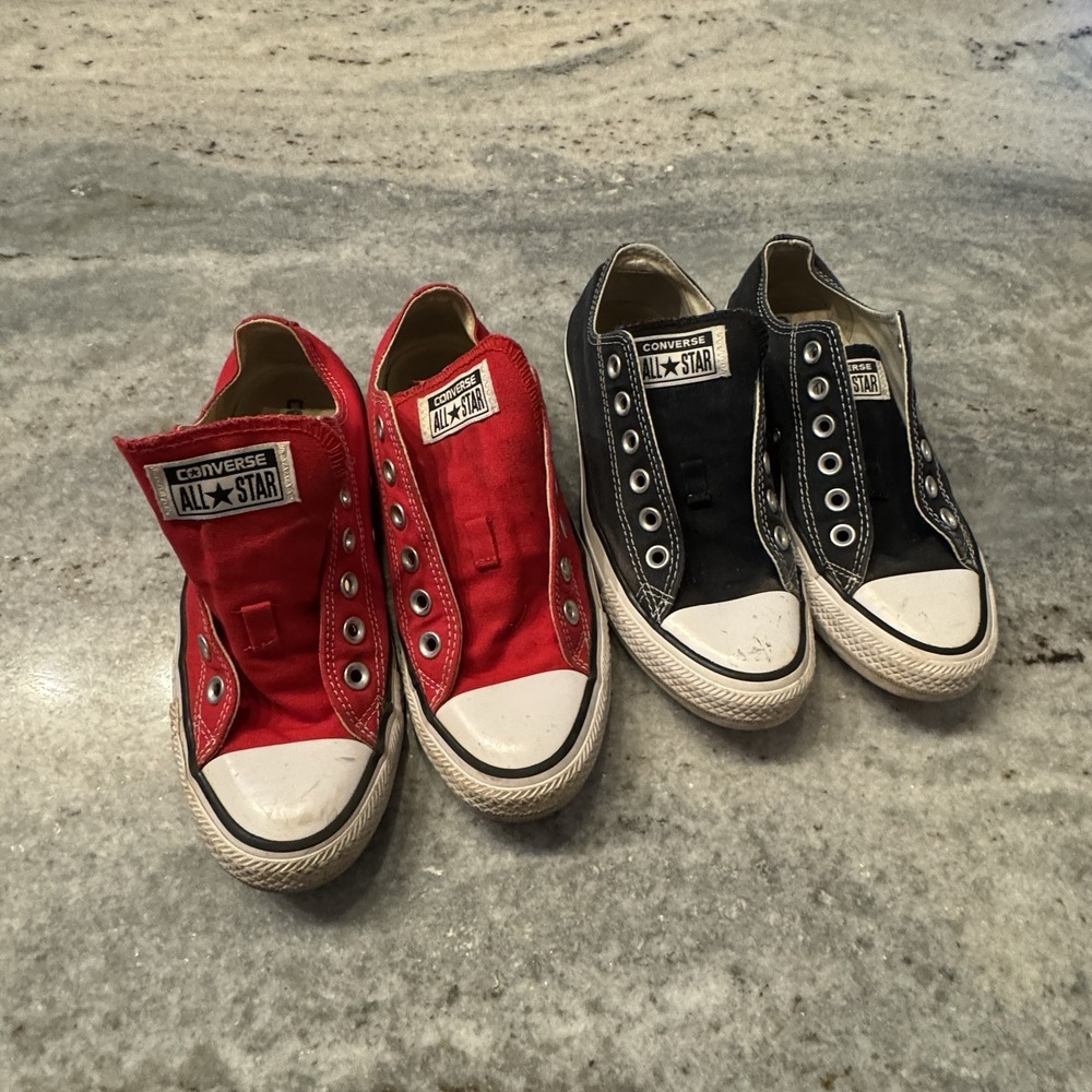 Lot Of 2 Converse All Star Womens 7 Red Black Low Rise Shoes Sneakers